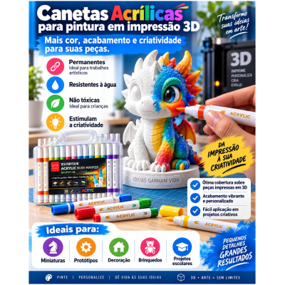 Kit Caneta Acrílica Colorida Marcador Permanente 12 Cores para Impressão 3D