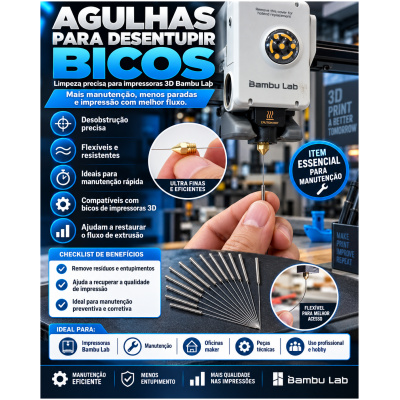 Agulha para desentupir bico de Impressora 3D 0.4mm (1 un)